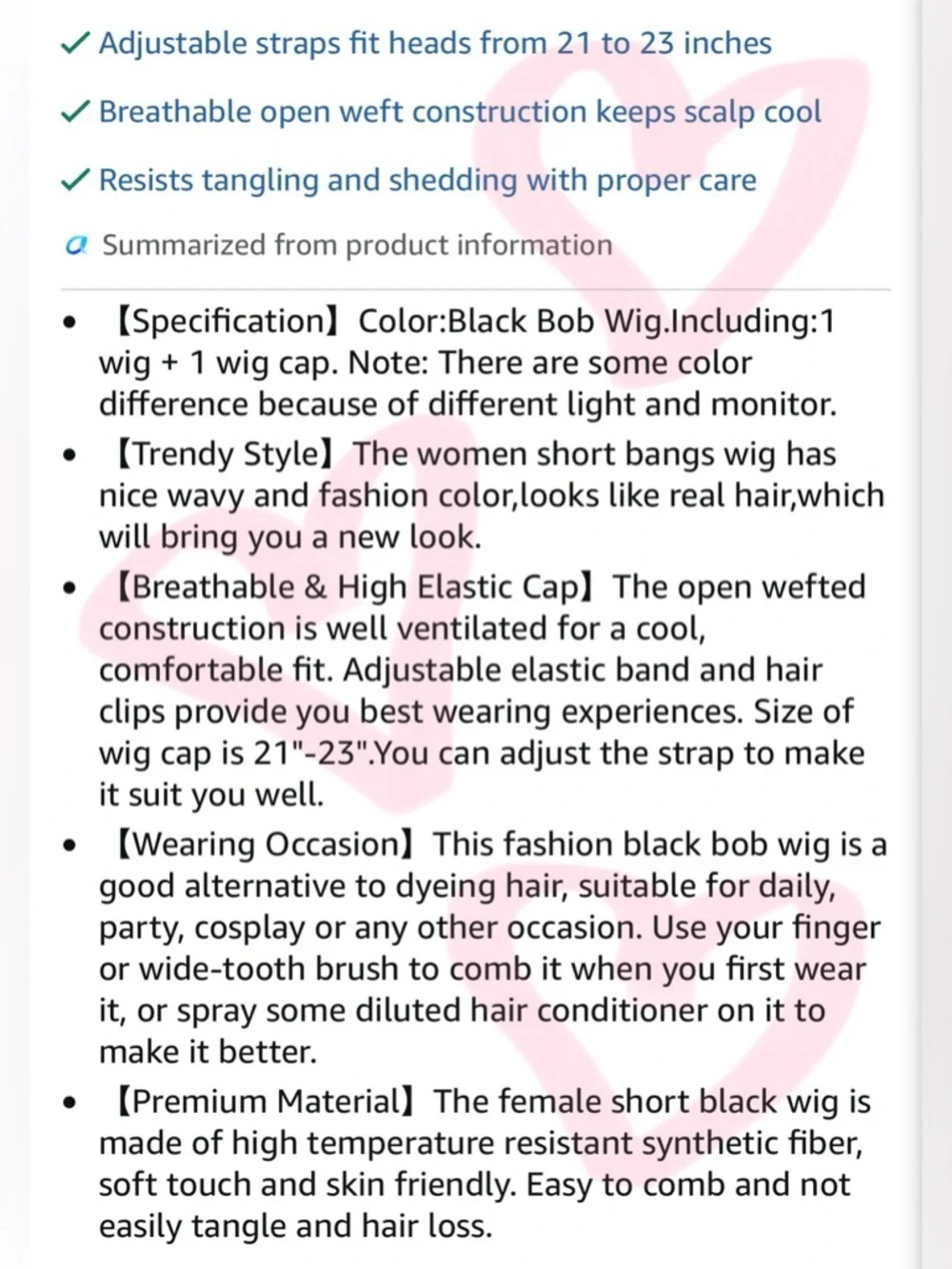 Black Short Bob Wig with Bangs